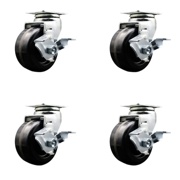 Tool Box Caster Wheel Set 4'' Phenolic Swivel Casters, 4PK